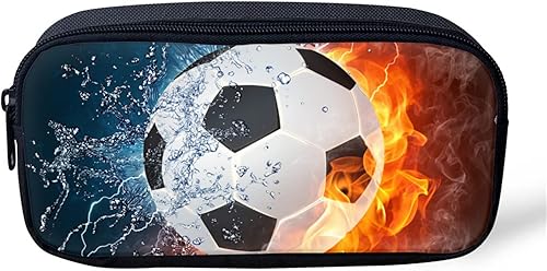 FOR U DESIGNS Caja de lápices con patrón de fútbol para niñas y niños, organizador multifunción de papelería
