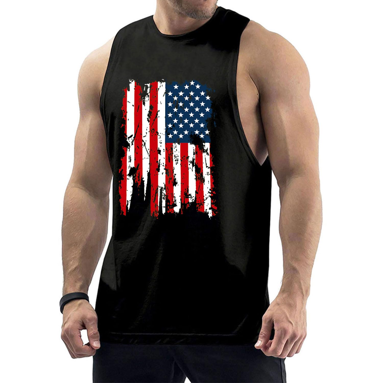 Men's Workout Tank Tops Sleeveless Gym Cut Off Tee Bodybuilding Fitness Muscle American Flag Shirt