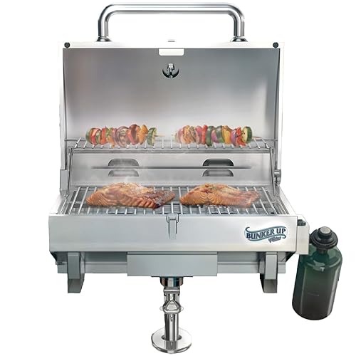 Bunker Up Fishin Stainless Steel Boat Grill with Rod Holder