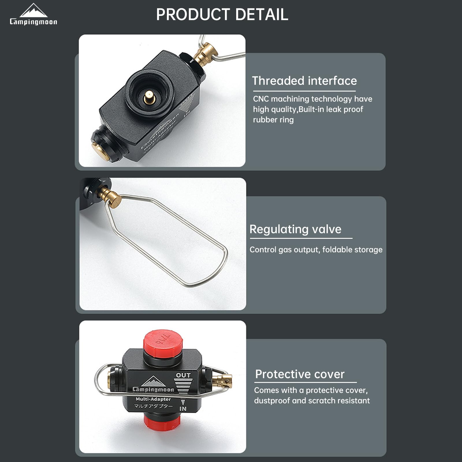 Campingmoon - Adaptador de Repuesto para depósito de Gas isobutano/butano, Adaptador de Estufa de Camping, válvula Lindal