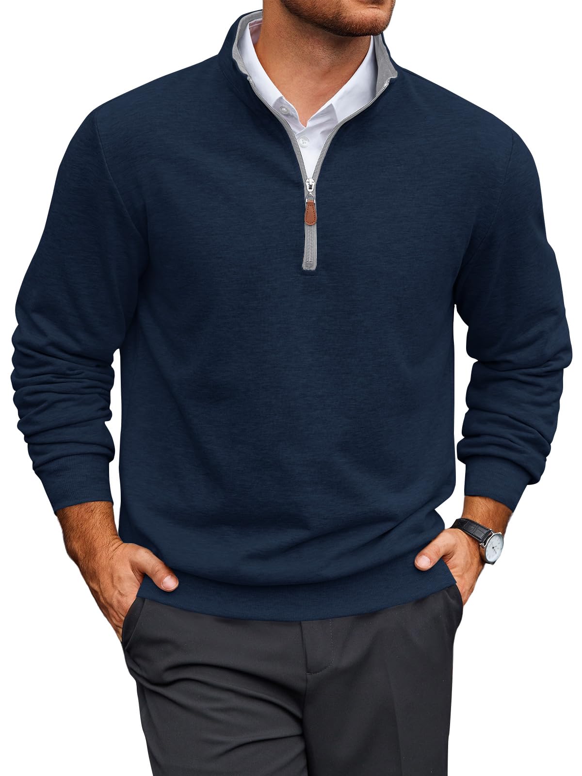 Sudadera de manga larga para hombre, de algodón, ligera, con cremallera de un cuarto — view 7
