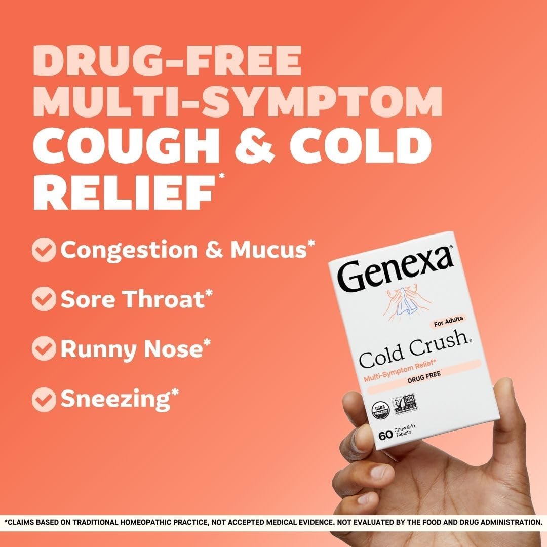 Genexa Cold Crush & Flu Fix Bundle | Multi-Symptom Cold & Flu Relief for Families | Certified Organic & Non-GMO | Homeopathic Remedy Made Clean | Organic Acai Berry Flavor - 60 Chewable Tablets | Age