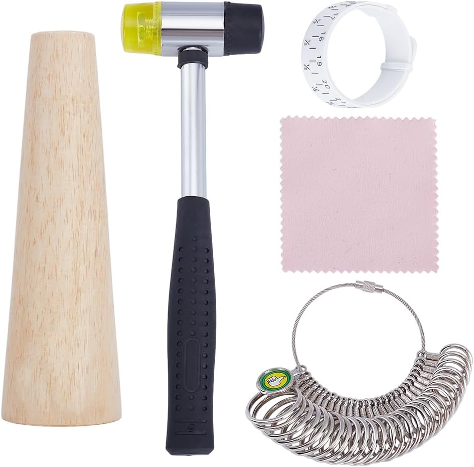 PH PandaHall 5pcs Bracelet Sizer Measuring Tool Wrist Sizer Ring Sizer Finger Sizer Mandrel Stick Finger Sizing Ring Guage Measure Tape Hammer for DIY Jewelry Making Repair