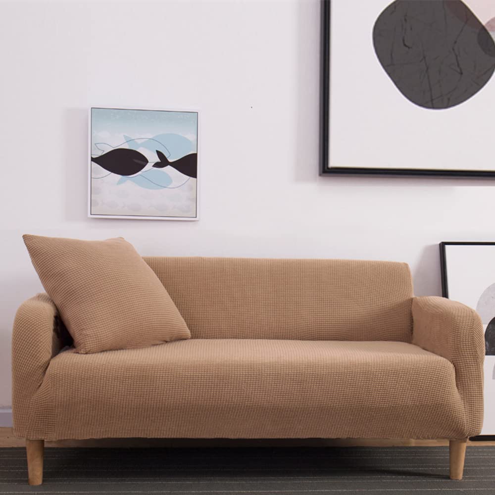 Bestenrose Stretch Sofa Covers Spandex Jacquard Sofa Covers Couch Covers Small Checks Sofa Slipcovers for Living Room Furniture Protector Cover for Armchair Sofa and Couch (1 Seater/Chair, Camel)