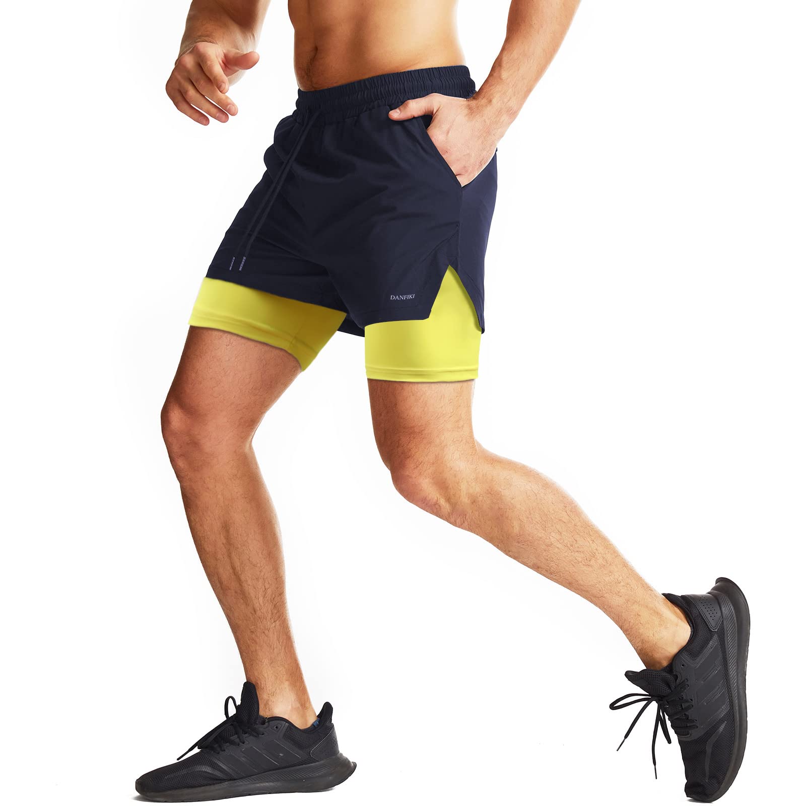 Danfiki Pantaloncini Sportivi da Uomo Running Shorts Asciugatura Rapida con Tasca per Jogging Tennis Fitness Allenamento 2 in 1