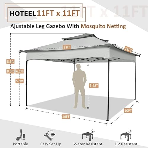 Miniatura 4 de HOTEEL Gazebo desplegable de 10 x 10 pies con mosquiteras, kiosco impermeable para exteriores, 10 x 10 pies con paredes laterales, tienda de campaña