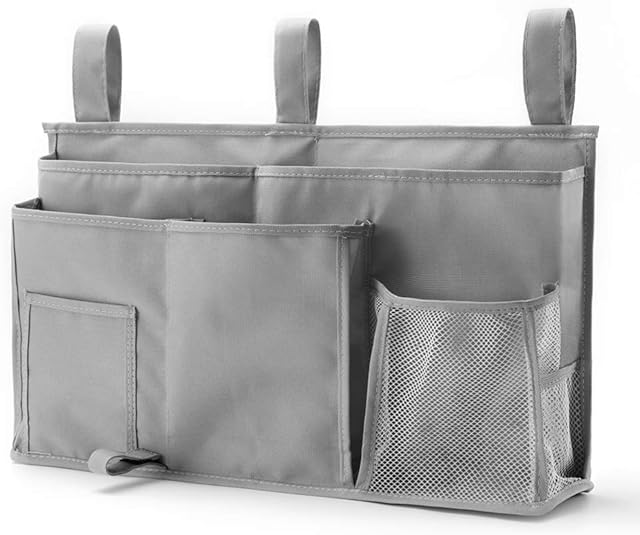 Caddy Hanging Organizer Bedside Storage Bag, 600D Oxford Cloth with Hook&Loop Fastener for Bunk and Hospital Beds,Dorm Rooms Bed Rails(8 Pockets) (Grey)