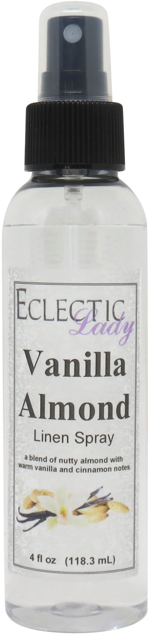 Vanilla Almond Linen Spray (Double Strength), 2 ounces - Eclectic Lady Sheet and Linen Spray - No Artificial Colors, Parabens, or Preservatives - Long-Lasting Scent for Bed, Fabric & Pillow