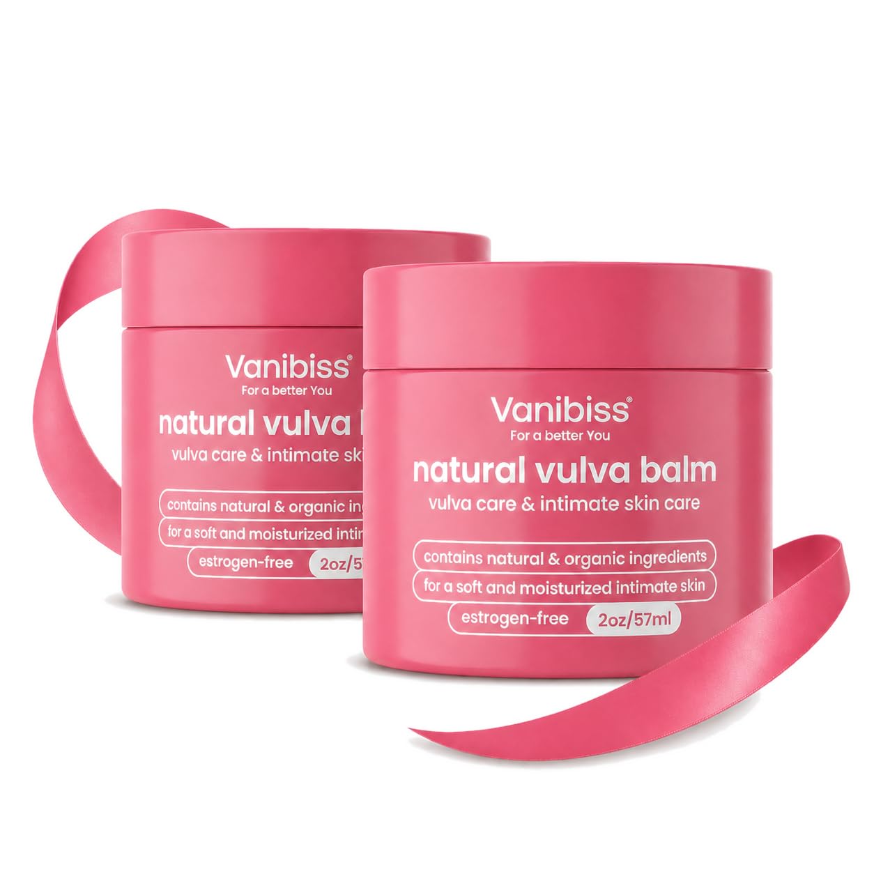 Vanibiss Natural Vulva Balm - Vulva Cream & Vaginal Moisturizer, Hydrating Vulvar Balm - Relieves Dryness, Itching, Irritation - Menopause Relief for Women - Estrogen Free (2oz) (Pack of 2)