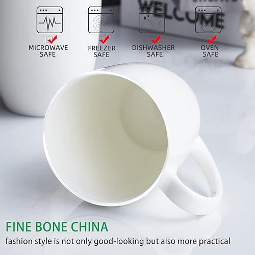 Miniatura 10 de Tazas de café, tazas de cerámica blanca de 12 onzas, juego de 6 piezas, más del 45% de contenido de hueso, tazas de porcelana ligeras con