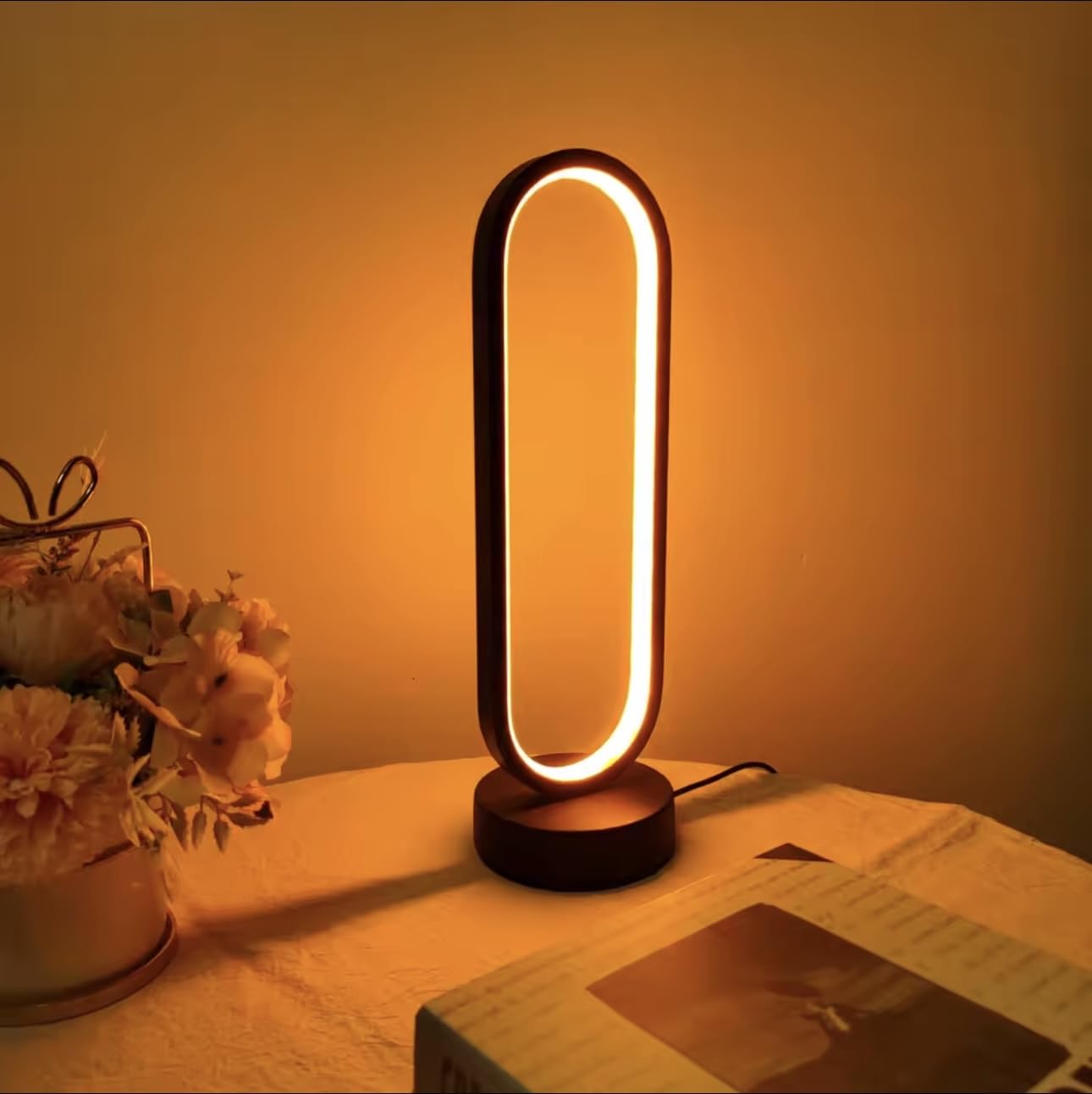 ZARCHE Table Lamp Bedside Bedroom Ring Lamp Living Room Dimmable Three-Color LED Lighting Night Light, Home Decor - Image 2