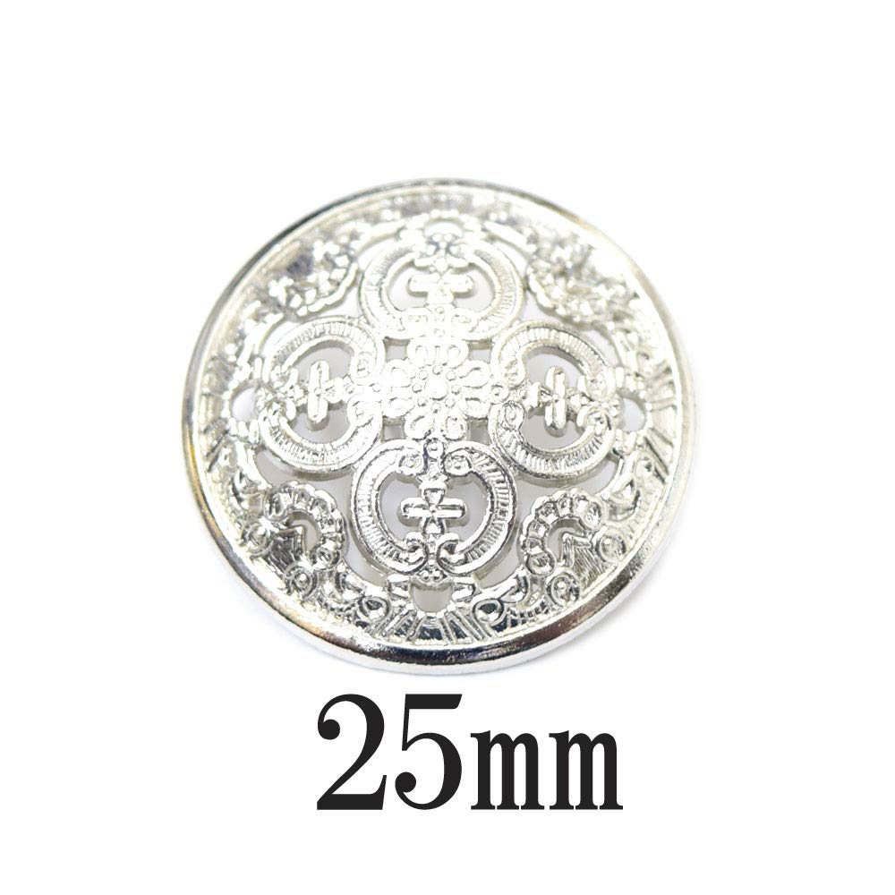 Amazon | BT-827【メタルボタン】【合金製】【25mm】銀色 透かし