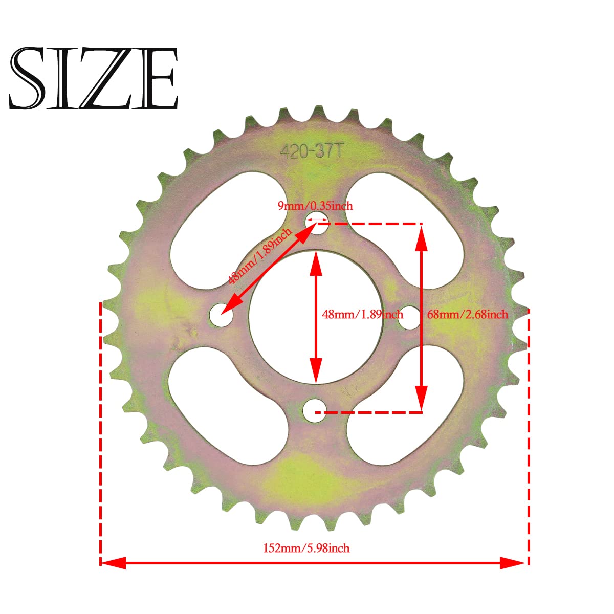 420 48mm 37 Tooth Rear Sprocket Cog for Compatible with 50cc 90cc 110cc 125cc Chinese ATV Dirt Pit Bike Quad Trike Motorcycle