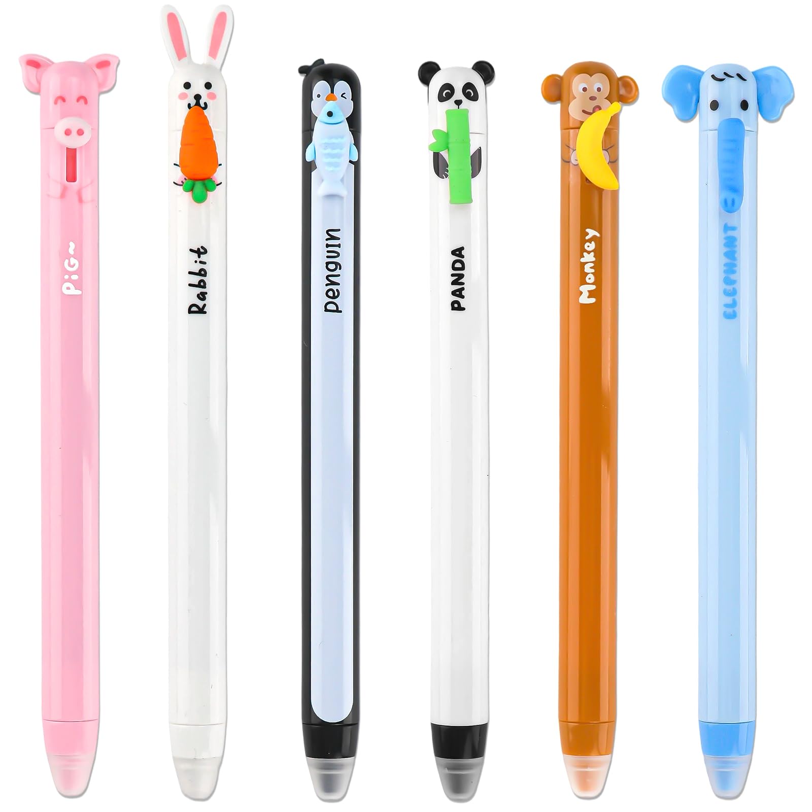 Set di 6 penne gel cancellabili, 0,7 mm, blu, motivo animale, con gomma integrata, inchiostro sensibile al calore, adatto come regalo per Pasqua, inizio della scuola