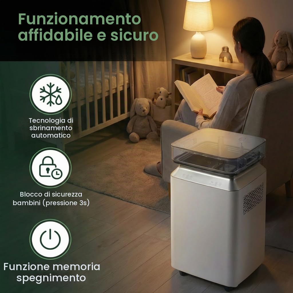 Deumidificatore Elettrico Casa Antimuffa: 80L/Giorno ad Alta Capacità con Pompa Controllo Intelligente dell’Umidità Sicurezza Bambini Ideale per Casa Ufficio Cantina Grandi Ambienti