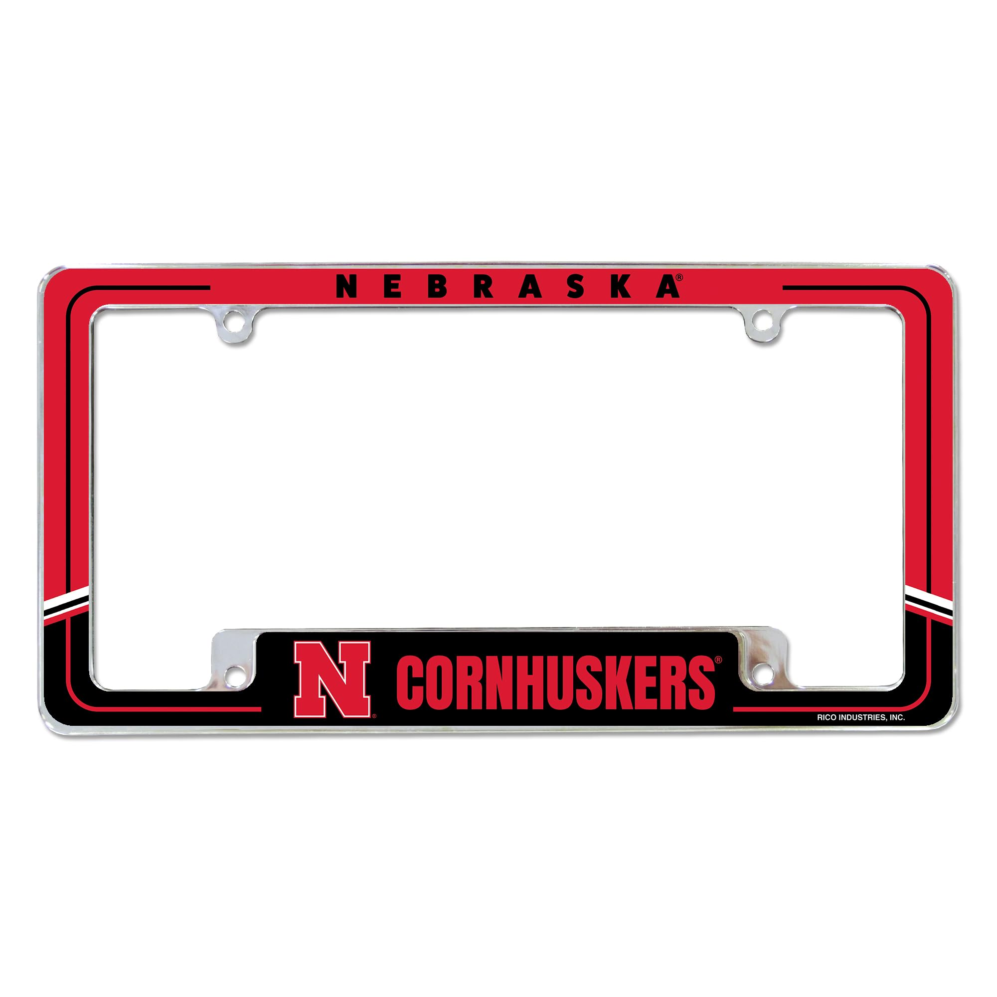 Rico Industries NCAA Nebraska Cornhuskers Two-Tone 12" x 6" Chrome All Over Automotive License Plate Frame for Car/Truck/SUV