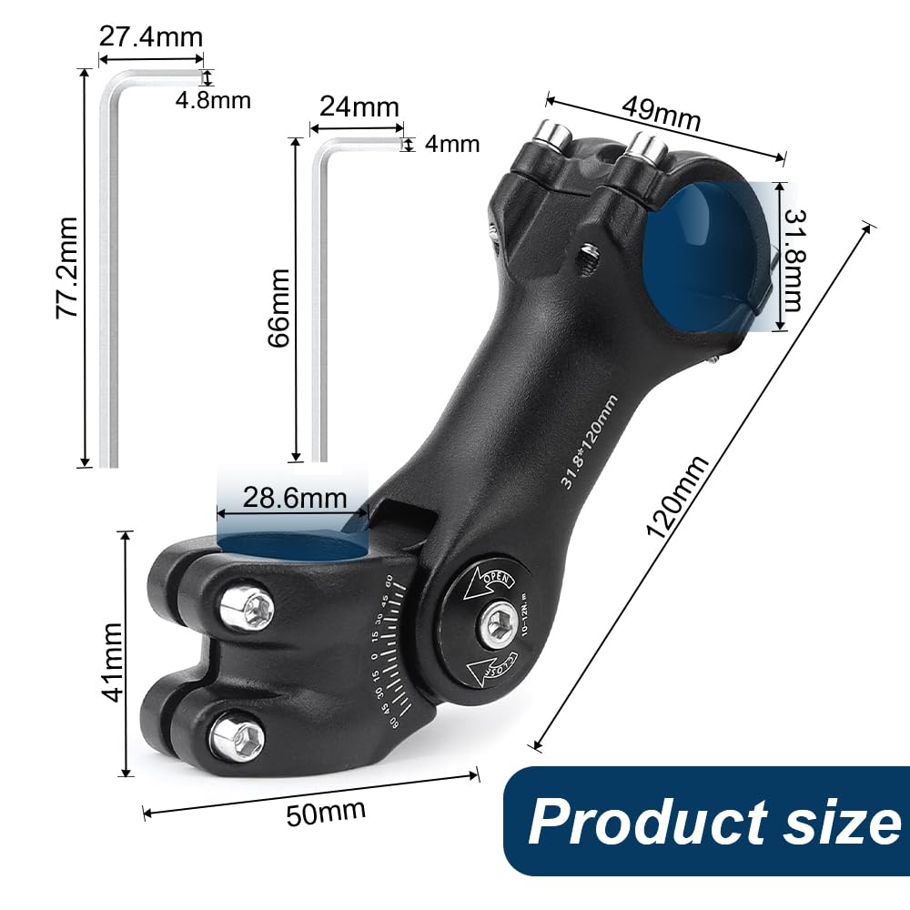Potence Vélo VTT - Alliage Aluminium, Réglable ±25° - Compatible Direction 25,4 Mm, Guidon 28,6 Mm - 6