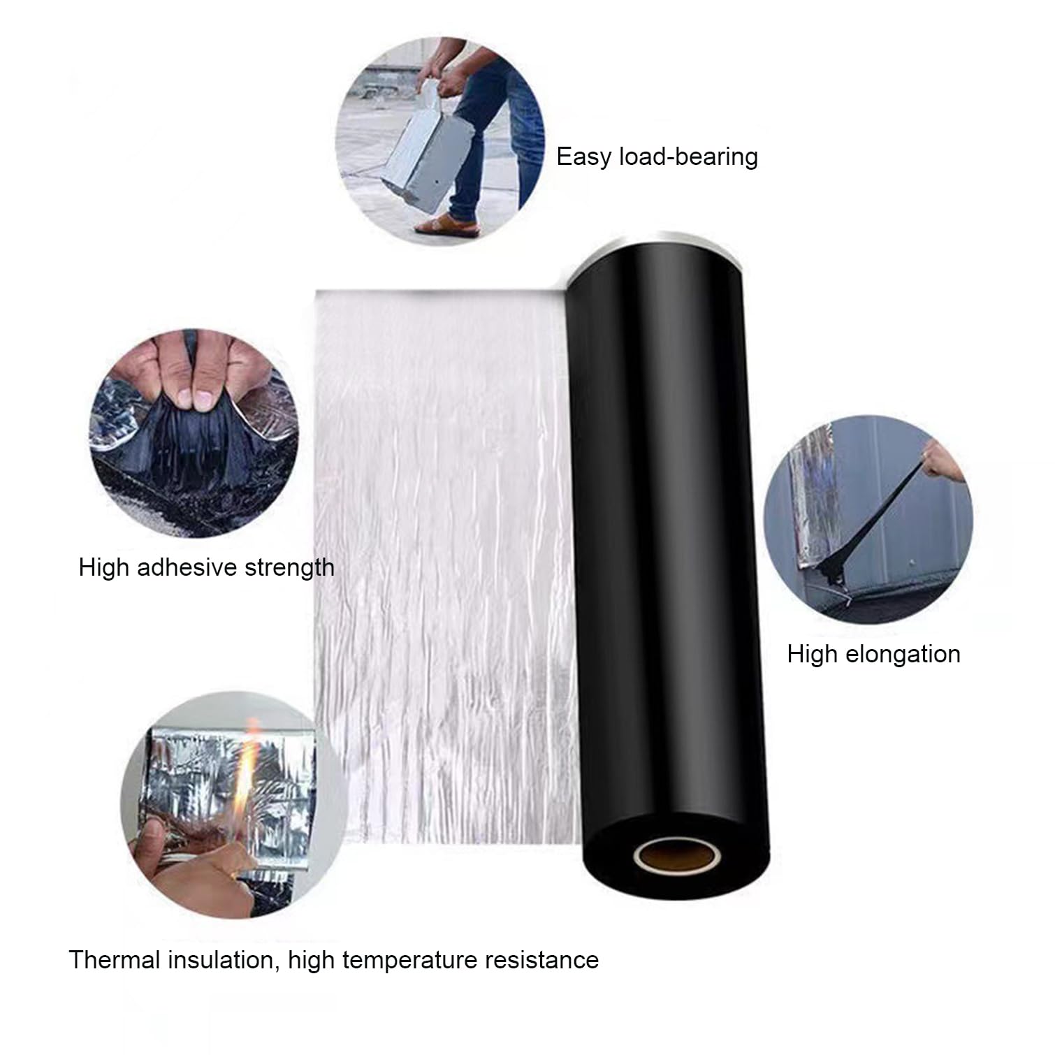 Cinta de betún, cinta selladora autoadhesiva impermeable para reparación de fugas, resistente a altas y bajas temperaturas, cinta de asfalto para exteriores para agujeros de techo y tuberías, ancho x