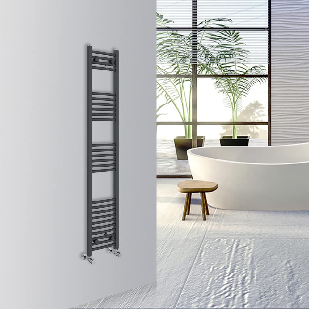Warmehaus Curved Bathroom Heated Towel Rail Warmer Radiator Central Heating 1600x300mm - Anthracite