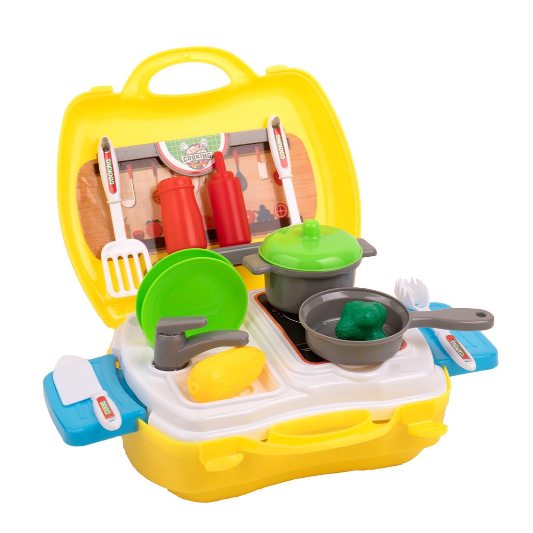 BUMTUM Kitchen Set for Kids Girl, Kitchen Set, Kitchen Set for Kids, Miniature Kitchen Set, Cooking Set for Kids, Pretend Play Little Chef Toy Set with Suitcase Carry Case (Yellow) (B0CMH4KJ3F) Amazon Price History, Amazon Price Tracker