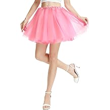 PLULON Tutu for Women Adults, 5 Layers Neon Short Tutus Skirt Puffy Elastic Tulle Ballet Skirts Halloween Costume 80s Outfit