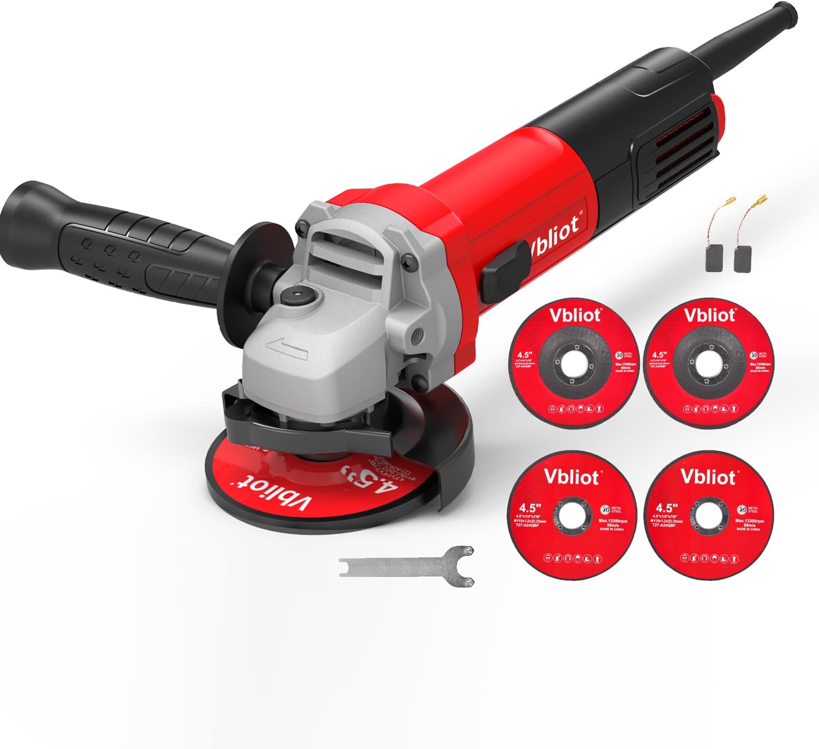 Angle Grinder Tool,6.5-Amp 4-1/2 Inch Electric Grinder with Ergonomic Sideslip Switch for Metal Cutting Grinding Polishing,Come With 2 Cutting Discs,2 Grinder Discs