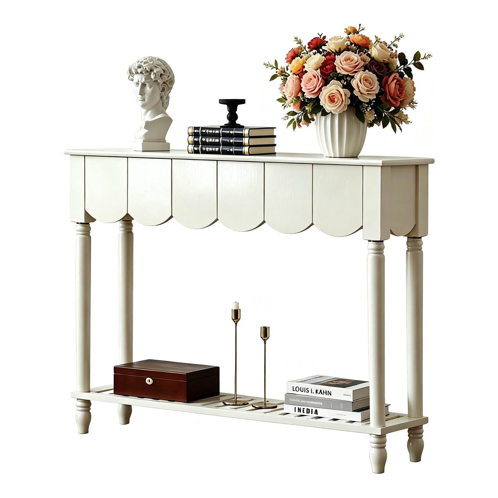 Tavolo da consolle ingresso，console，mobiletto，moderno，mobili， studio, cucina, soggiorno，massello，vintage，montaggio facile，rotondo，facile pulizia，camera, corridoio(White,118cm/46.46")