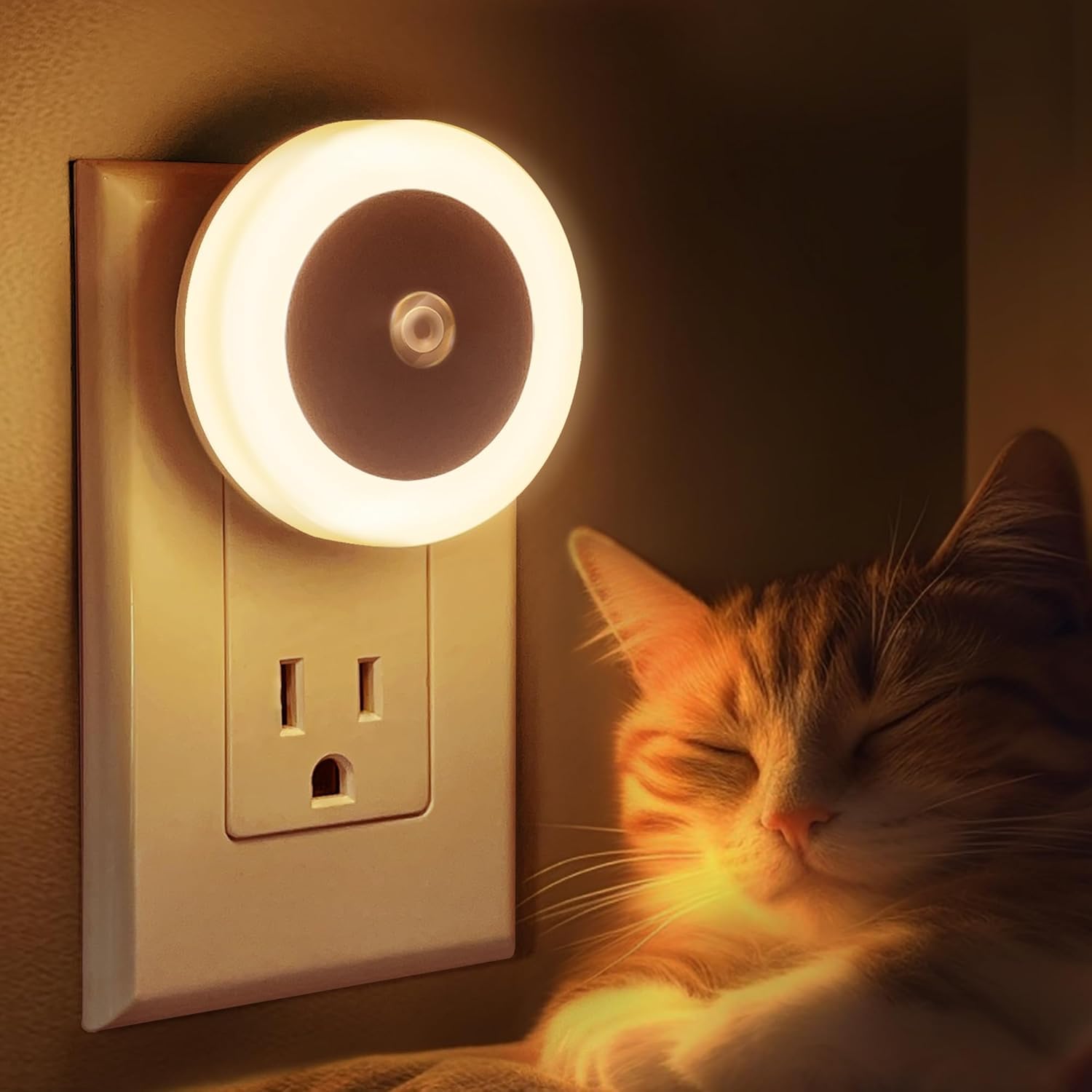 Cat Bread Coffee LED Night Light With Auto Dusk-to-Dawn Sensor – 0.5W Warm White Plug-In Nightlight, Dimmable, Energy-Efficient For Bedroom Hallway Stairs