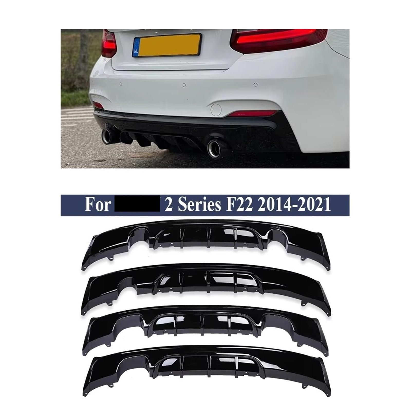Compatible con BMW Serie 2 F22 F23 parachoques difusor trasero Sport Tech kit de carrocería de fibra de carbono MP difusor alerón borde 2014-2020 reemplazo(Double-single out)