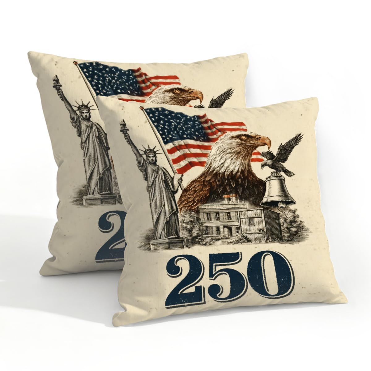 Outdoor Pillow Covers Waterproof Pillowcases 20x20in Set of 2 250th American Anniversary On Vintage Decorative Throw Cushion Case for Couch Sofa Garden Patio Furniture