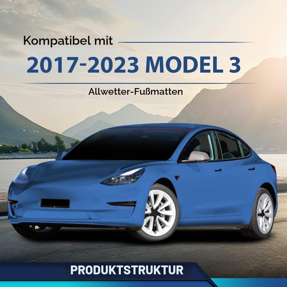 PIT66 TPE Allwetter Fußmatten für Tesla Model 3 2017-2023 | 3-Teilige Auto Zubehör Fussmatte Antirutschmatten Rutschfest Wasserdicht Geruchslos Schmutzfest Hochwandig Innenraumschutz