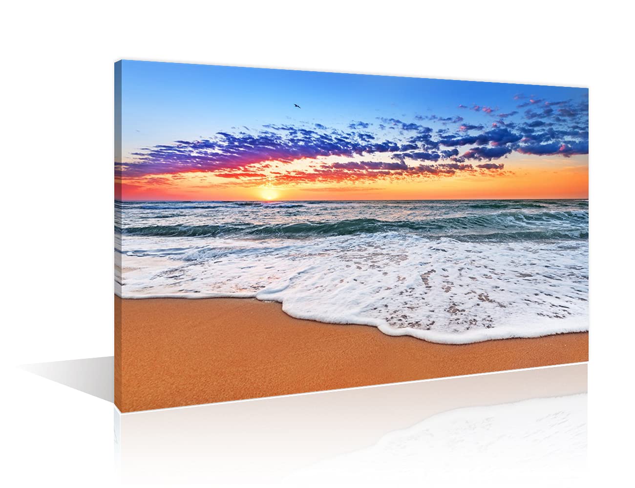 TISHIRON Wall Art Decor Dusk Sunset Poster Artworks Sandy Beach Pictures Painting On Canvas Wooden Frame Modern Seascape Home Office Decor(24X16in)