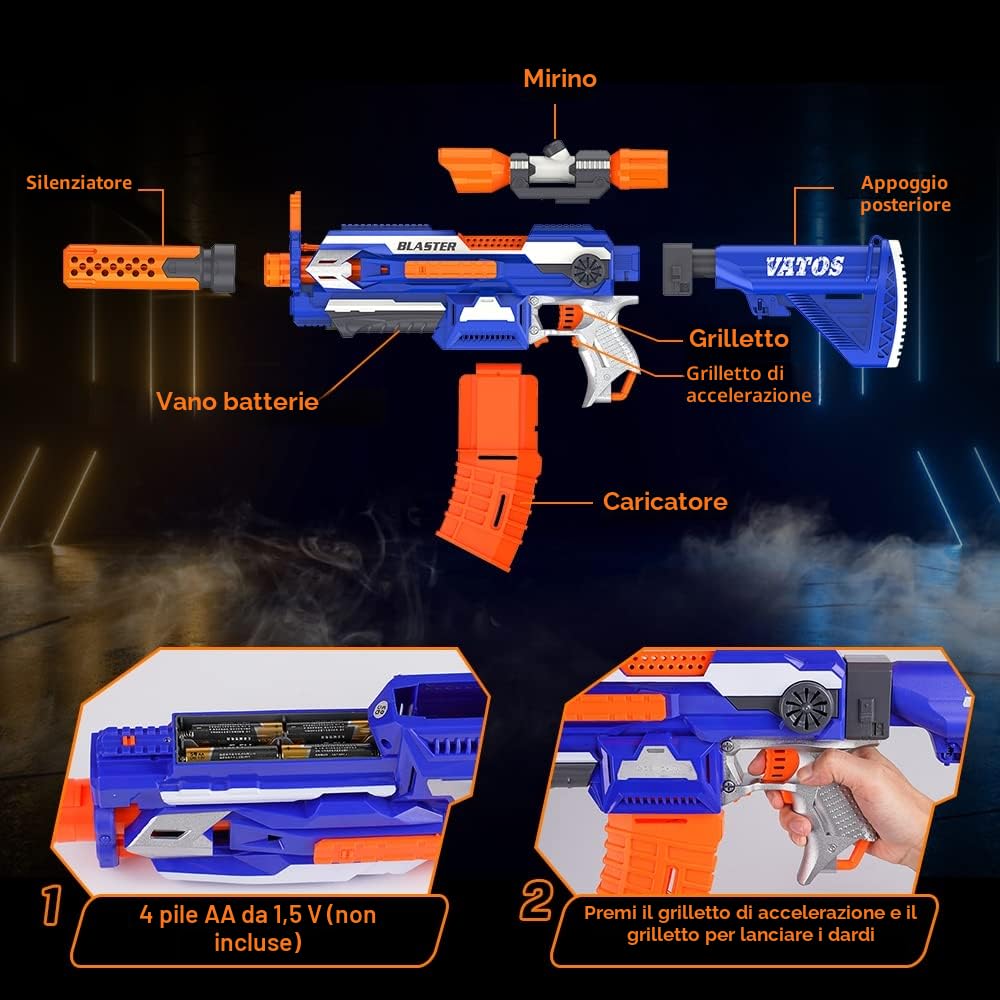 VATOS Pistola Elettrica Schiuma con 100 Dardi, Fucile Sniper Automatico 7 Stili DIY + Mirino, Giochi di Tiro 9-15m per Bambini 6-12 Anni & Adulti