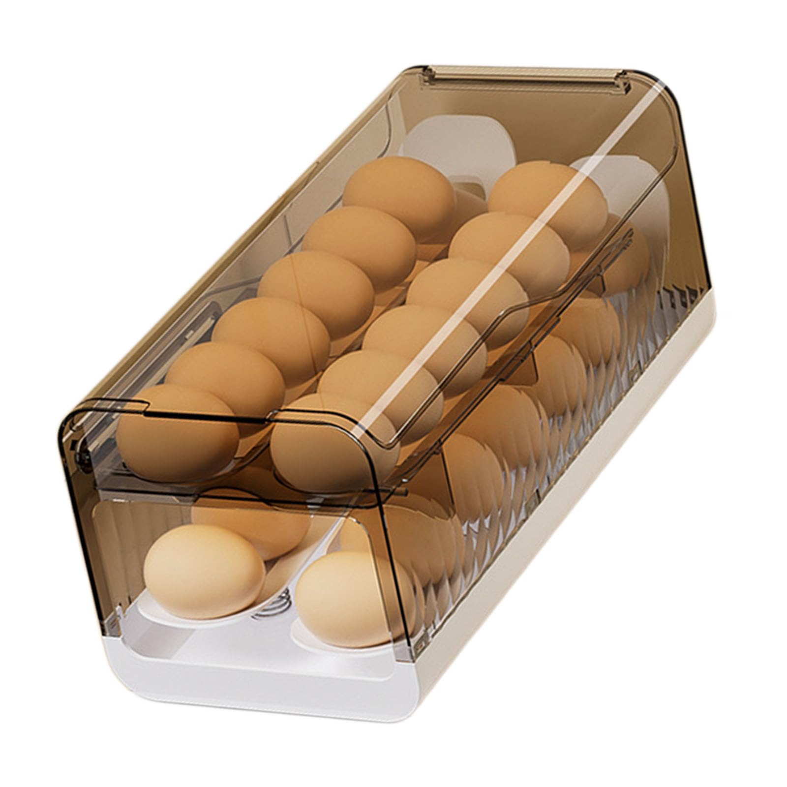 Multifunctional Space Efficient Eggs Case for Refrigerator with Slow Roll Technology Keep Secure in Any Kitchen Auto Rolling Storage Organizers for Refrigerator