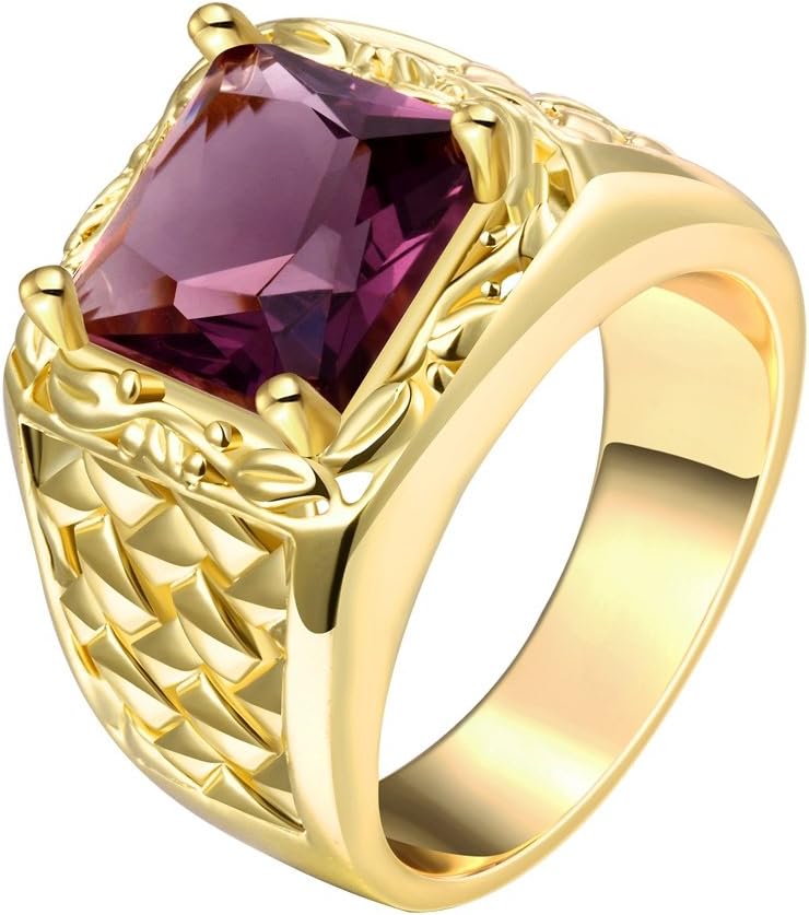 Hanfeier 14mm Men's Fashion Squares Rings with Cubic Zirconia Ruby Size