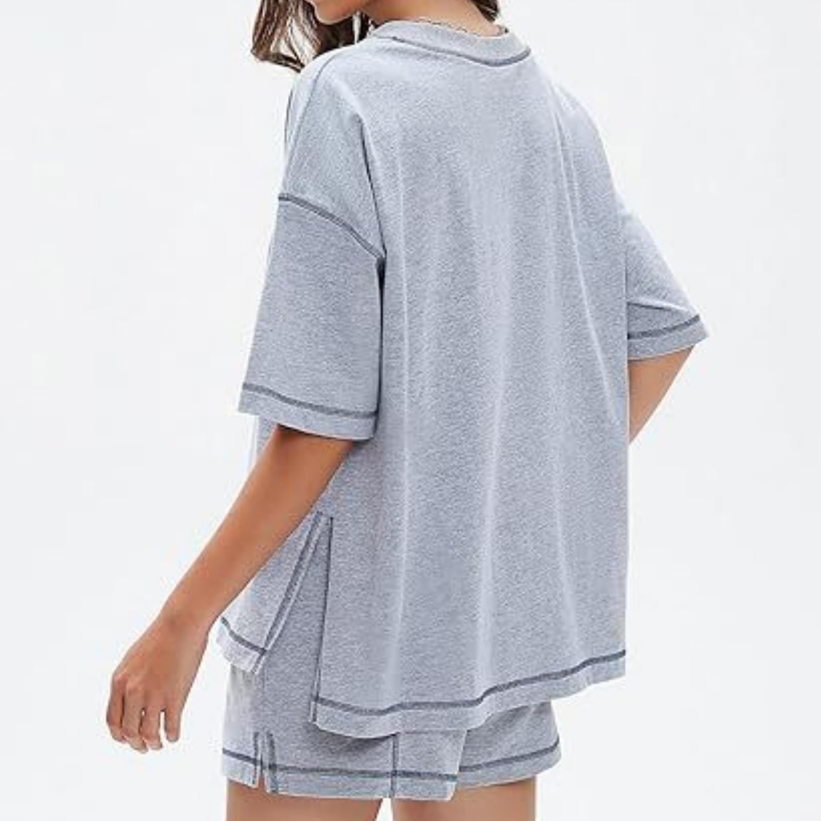 Generisch 2-częściowy zestaw bawełny dla kobiet – luźny letni strój składający się z koszulki z krótkim rękawem i szortów (zestaw Lounwear)