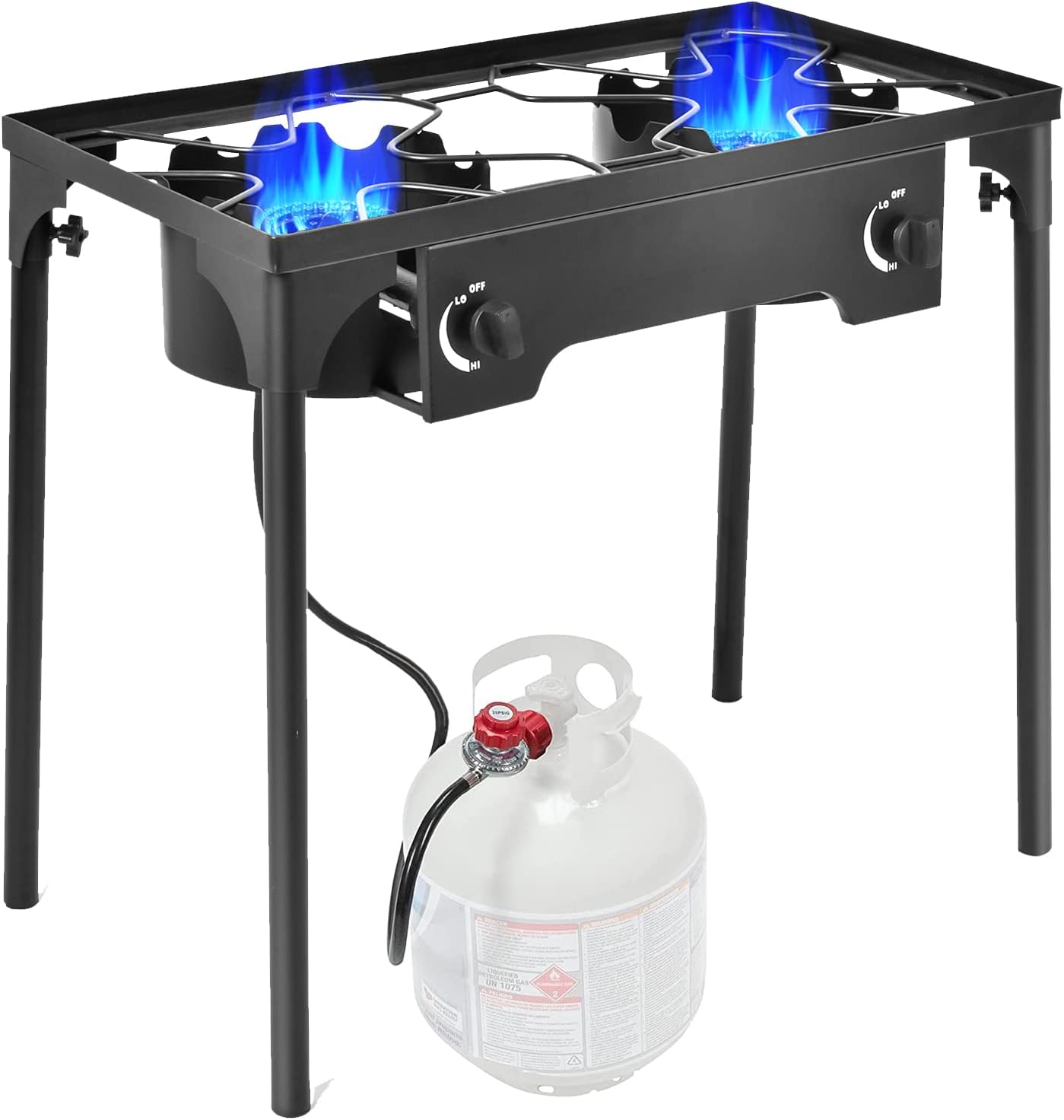 Goplus Outdoor Camping Stove, Dual Burner Propane Gas Cooker w/Detachable Legs & 0-20 PSI Regulator & CSA Approval for Camp Patio RV, Cast Iron, 150,000-BTU