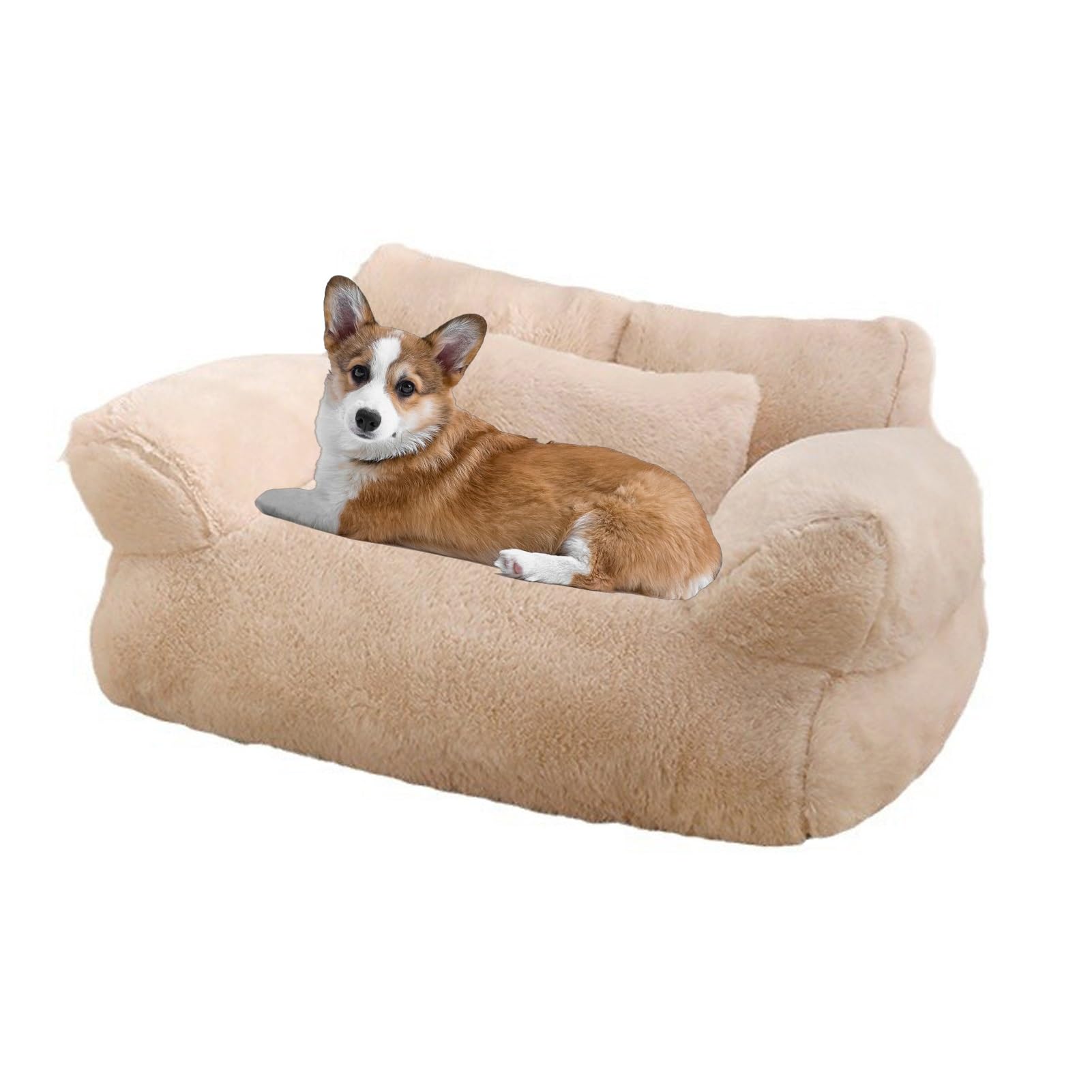 Sofá calmante para mascotas, nuevo sofá cama suave para gatos con parte inferior antideslizante, cama extraíble lavable para mascotas, sofá de felpa para gatos y perros pequeños, medianos (beige, M)