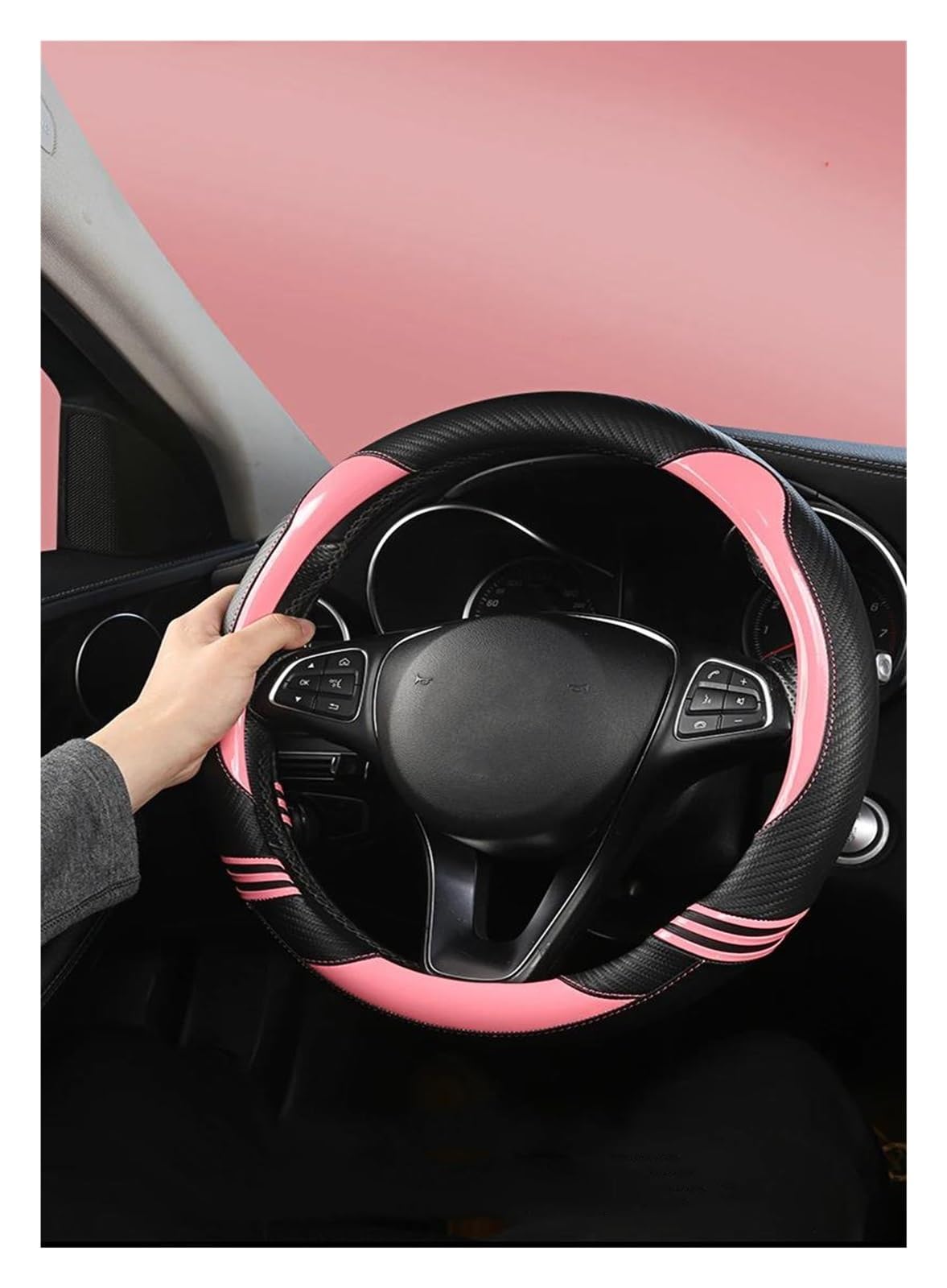 Pokrowiec na kierownicę samochodową 38 cm z mikrofibry z efektem skóry, pasuje do Seat Leon 5F Mk3 2013-2022, Ibiza 6J 2022 i Tarraco. Niebieski pokrowiec na kierownicę