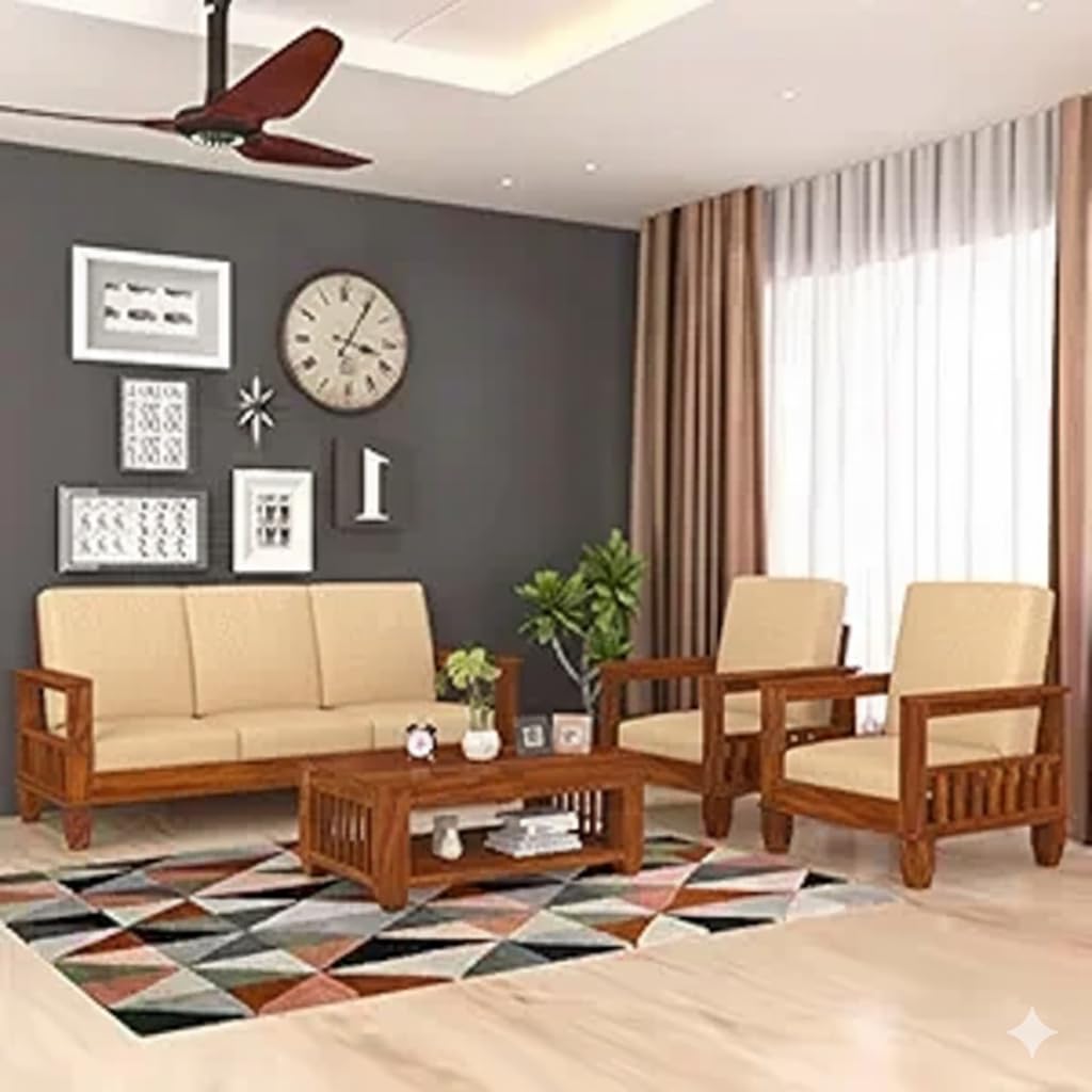 Hariom Handicraft KendalWood ™ Furniture Solid Sheesham Wood Sofa Set , Living Room Furniture (3+1+1 with Center Table) - Brown (Wooden Sofa Set)-image-33
