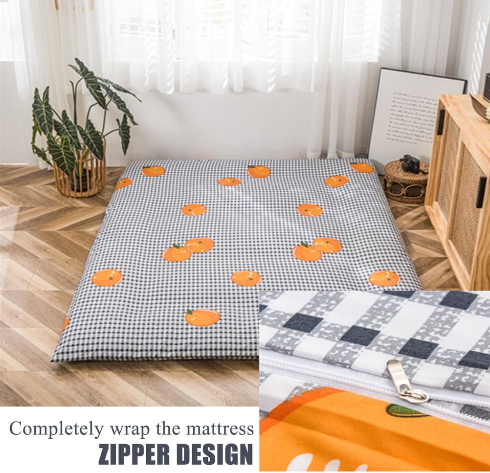C,135x200cm, Futon Mattress Cover with Zipper for Full/Queen/King Size Dustproof Japanese Floor Mattress Futon Cover Soft Comfort Sleeping Mat Cover for Bedroom Machine Washable