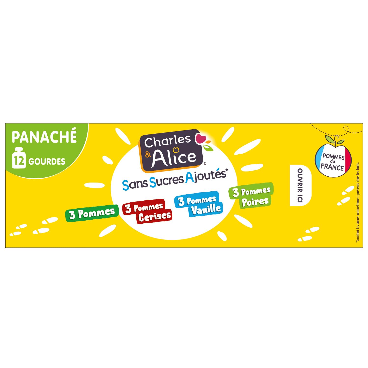 Pour des pauses saines et gourmandes sans sucres ajoutés — CHARLES & ALICE Compotes Panachées Pomme Cerise Vanille Poire, 12 gourdes de 90g - Lot de 3