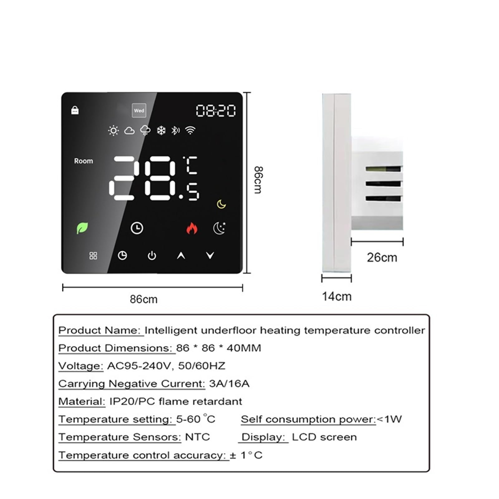 Inteligentny termostat, Inteligentny termostat Tuya Elektryczne ogrzewanie podłogowe TRV Temperatura bojlera gazowego z pilotem głosowym,dla domu(K6H-WIFI-16A)