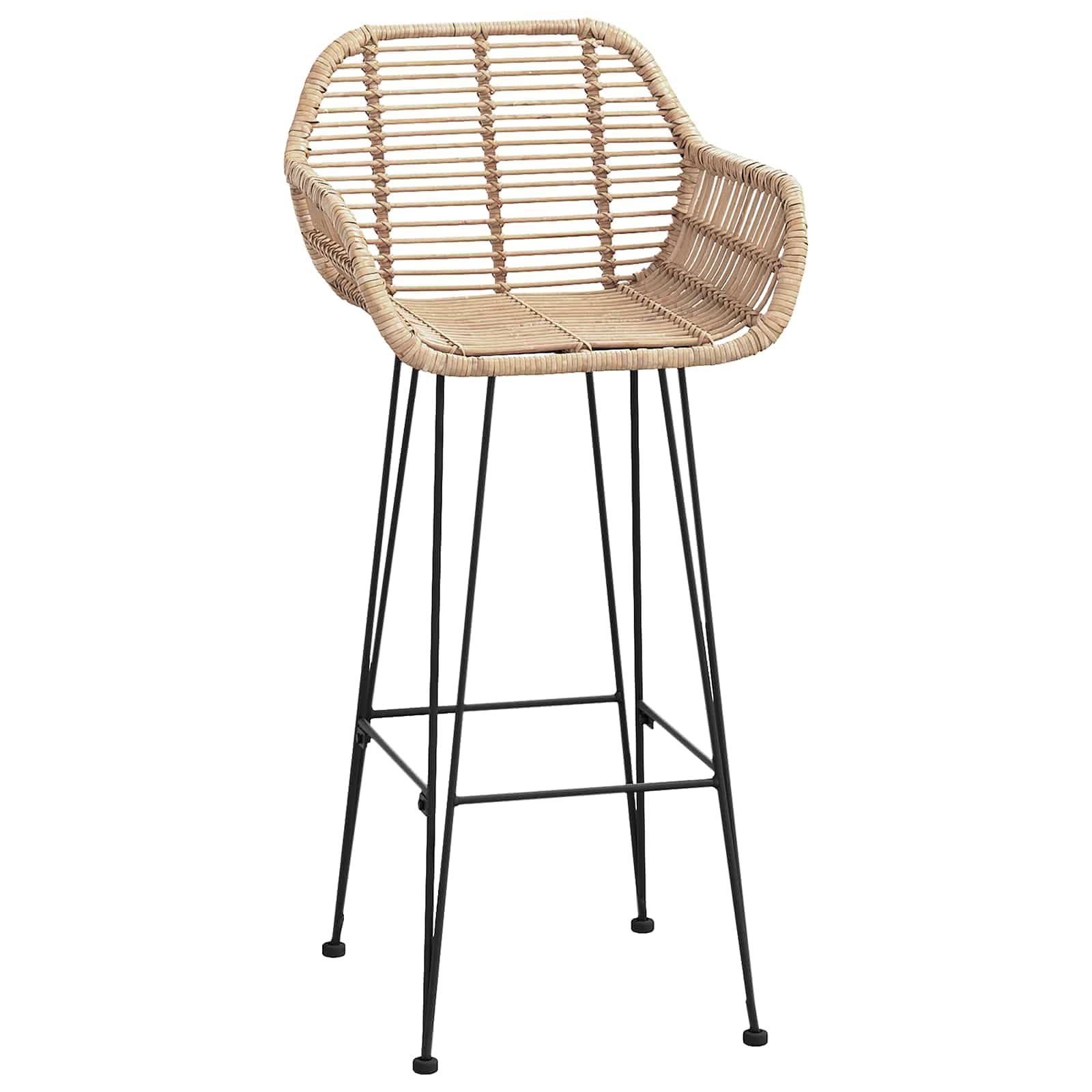 Lot de 2 chaises de bar en rotin et fer naturel 55 x 52 x 105 cm