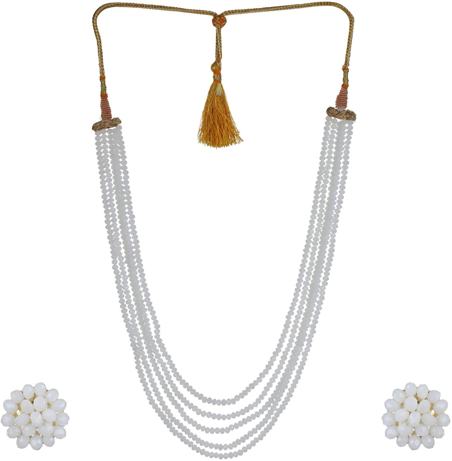 Ratanshala - Semi Precious Gemstone White Crystal Beads 5 Layer Necklace with Stud Earring Multi Strand White Colour 16" Mala for Girl and Women Fashion Jewellery (B091FQVRW4) Amazon Price History, Amazon Price Tracker