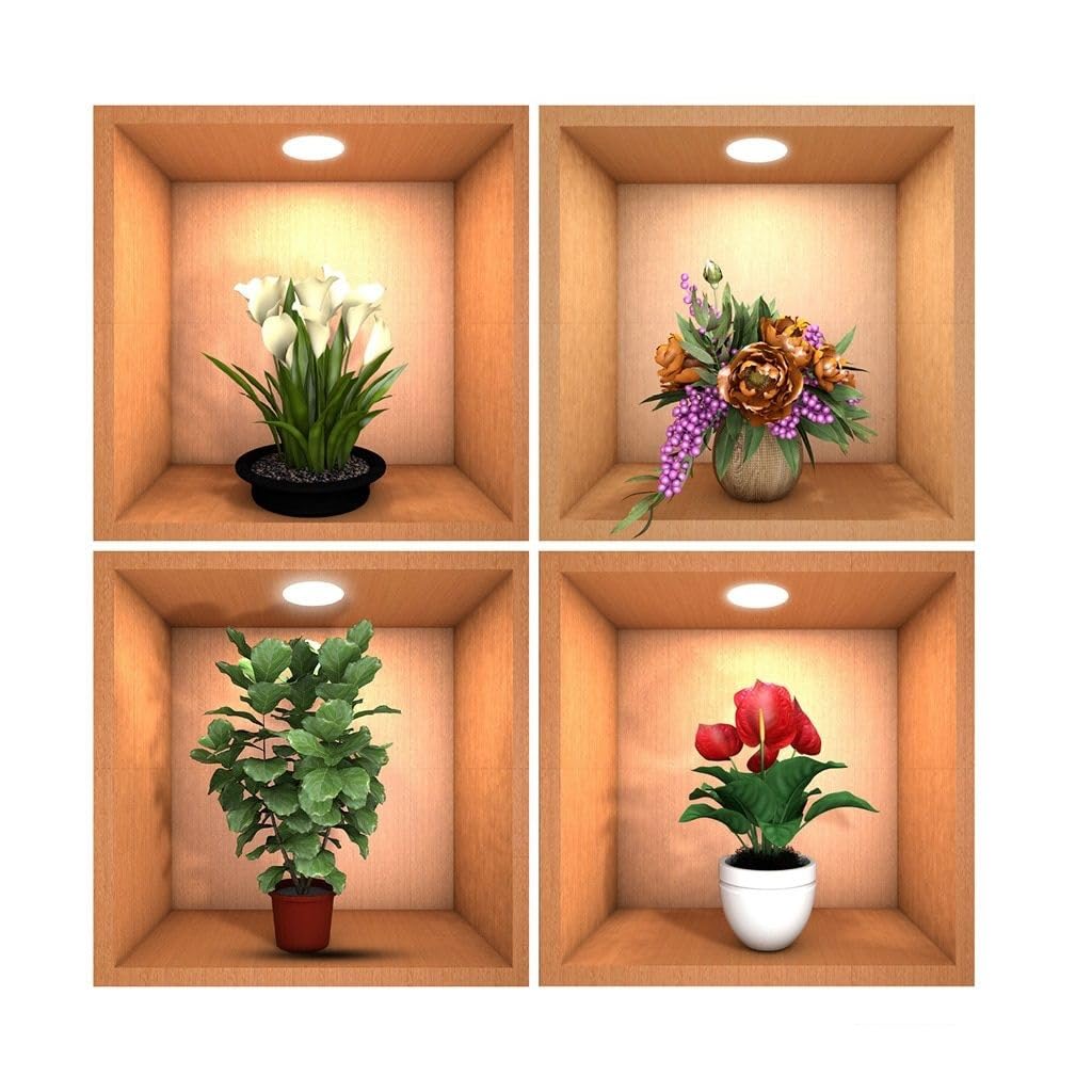 TERXA 3D Flower Wall Sticker | Vase Wall Decor Sticker | Peel & Stick Wall Sticker | Beautiful Waterproof Self Adhesive Flower Pot Wall Poster (Pack of 4 PCs,Multicolor) (B0CL4TCGW3) Amazon Price History, Amazon Price Tracker