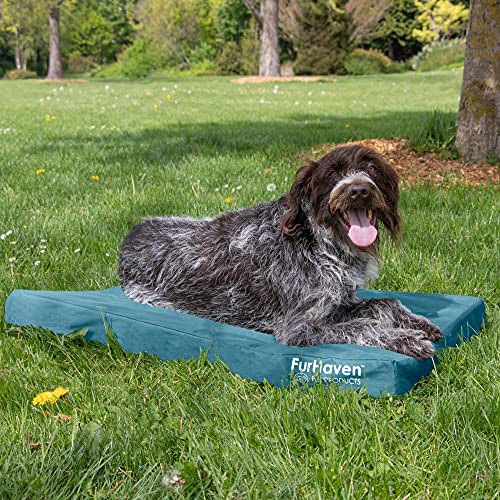 Image of Furhaven Indoor /Outdoor Logo Oxford Polycanvas Mattress - Water-Resistant Orthopedic Dog Bed w / Removable Cover, 125 lb max - Deep Lagoon, Large