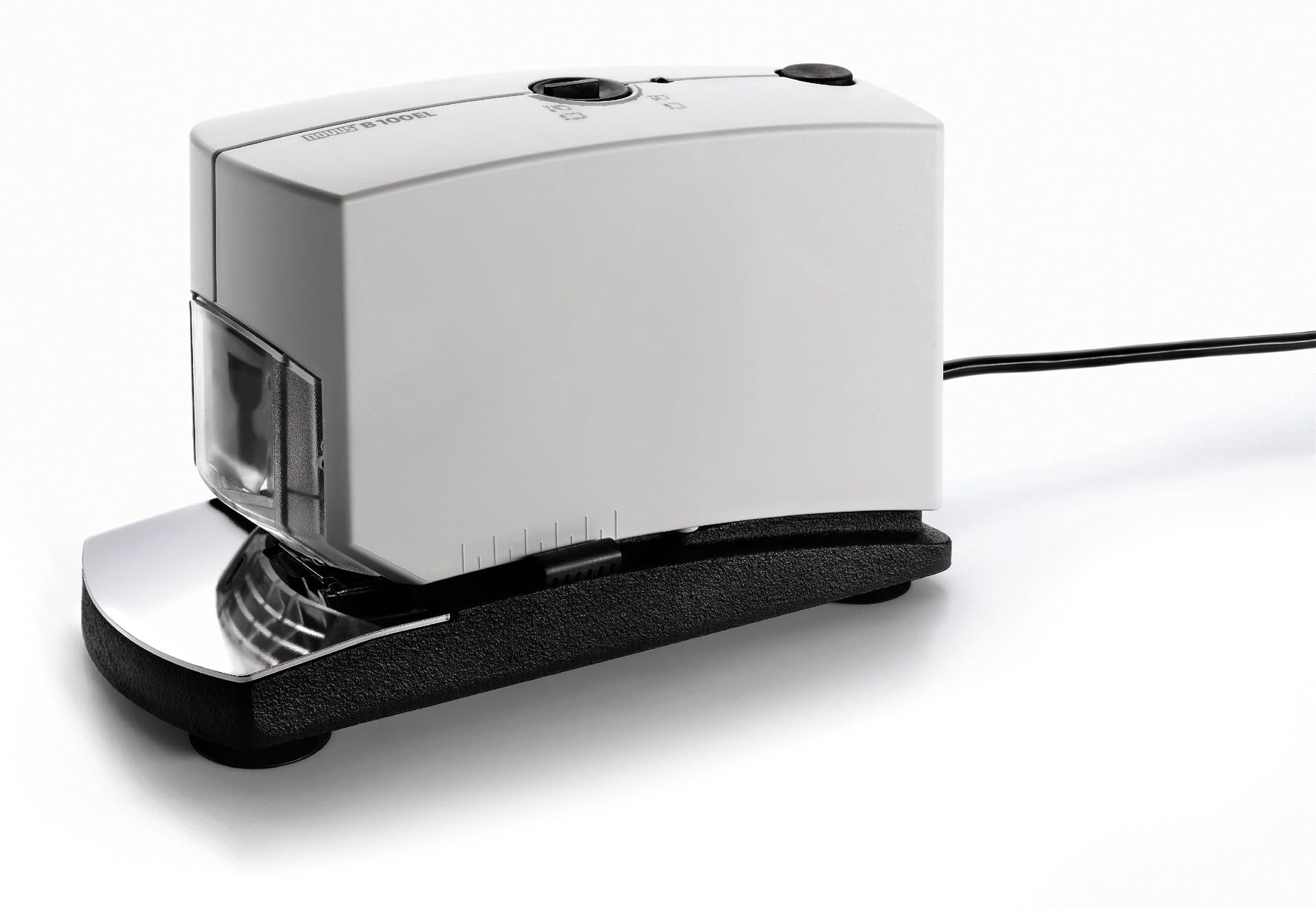 Novus B100EL Agrafeuse électrique de bureau en métal et plastique (Gris) (Import Allemagne) | Profondeur de gorge 5–50 mm, force réglable, chargement par bouton-poussoir, 210 agrafes incluses