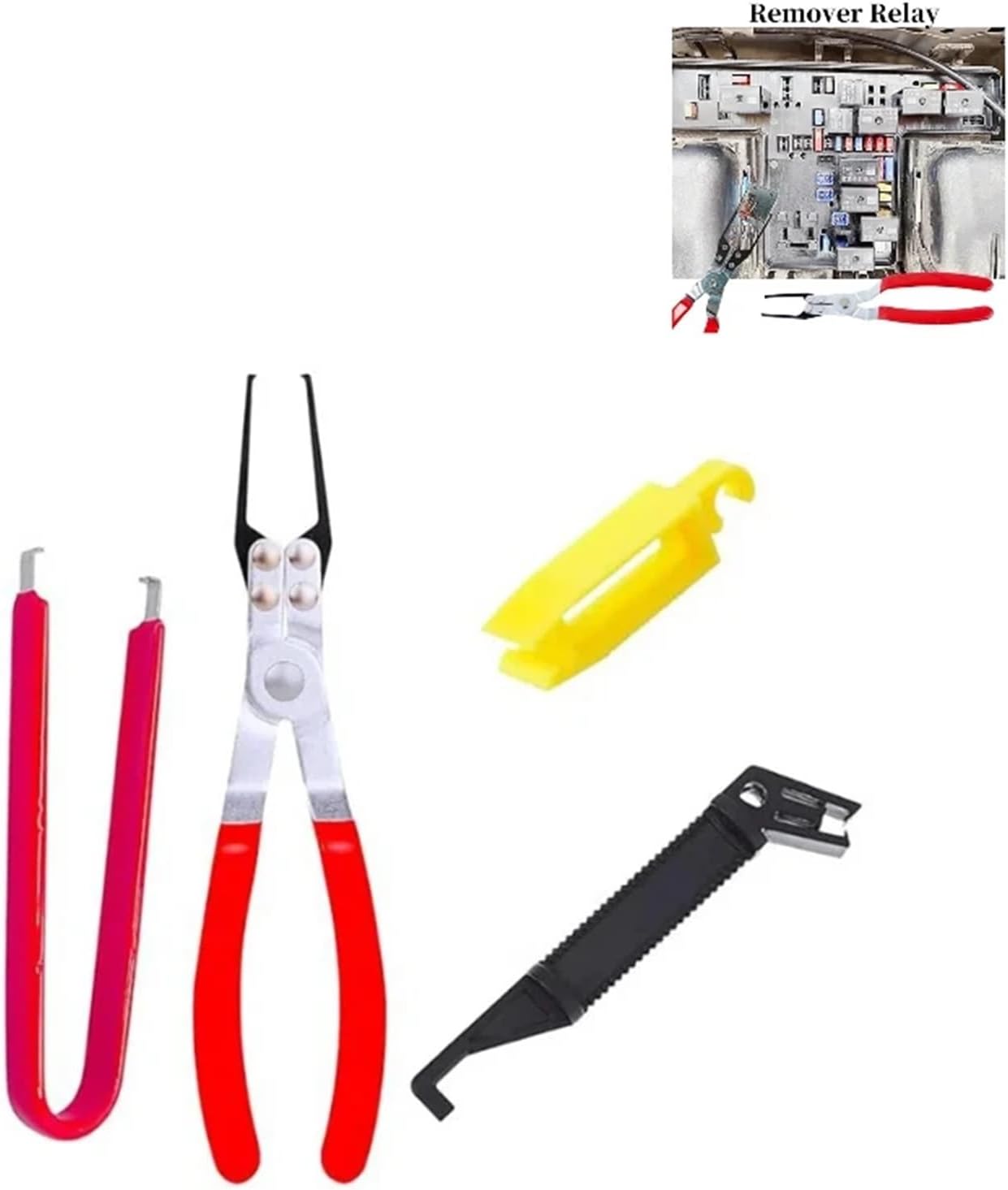 4-Piece Relay Puller Tool Set - Car Fuse and Relay Removal Pliers with Ergonomic Handles, Automotive Relay and Fuse Pull