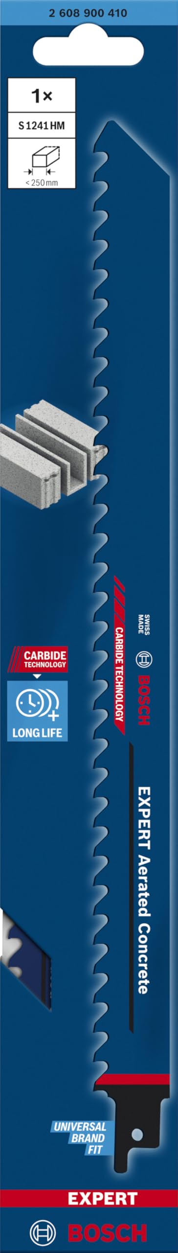 Bosch Professional 1x Lame de scie sabre Expert `Aerated Concrete` S 1241 HM (pour Béton cellulaire, Longueur 300 mm, Accessoires Scie sabre)